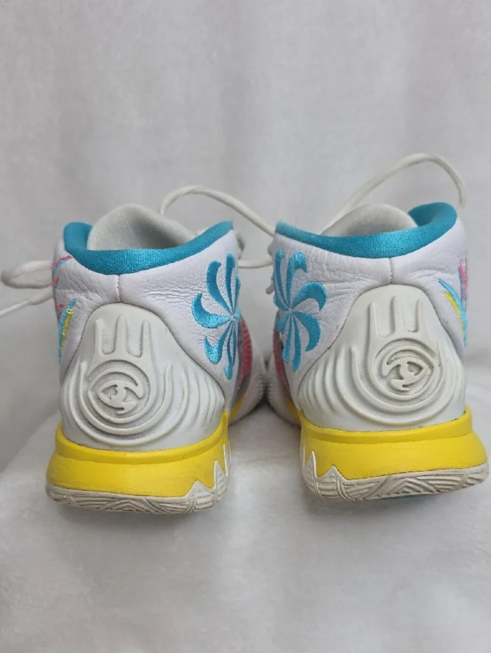 Nike Kids Kyrie 6 90 High-Top Basketball Sneakers - White/Yellow/Teal/Pink